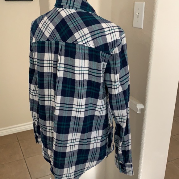 Faded Glory blue plaid flannel button down long sleeve shirt - Picture 8 of 15